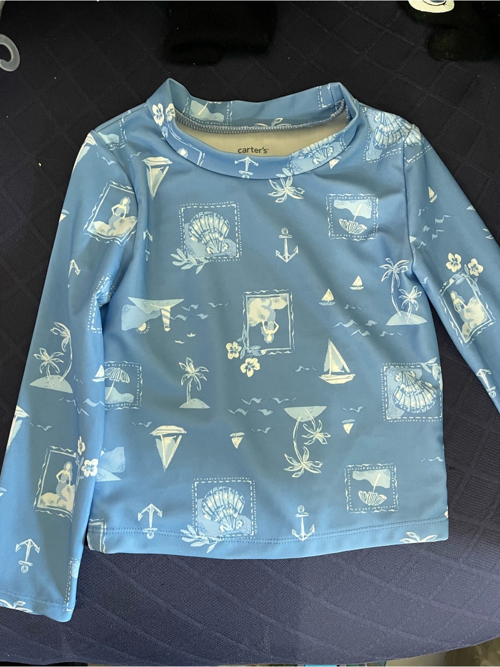 Carter's Light Blue Nautical Seashell Long-Sleeve Rash Guard and 2pcs swimsuit